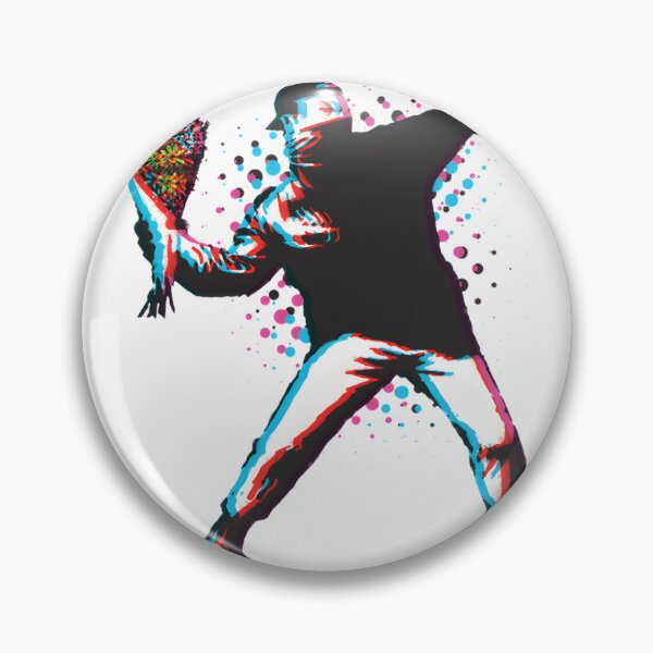 Item preview, Banksy Style Graffiti Art Featuring Anarchist Throwing Flowers with Retro Anaglyph Effect on Black Background designed and sold by richard143.