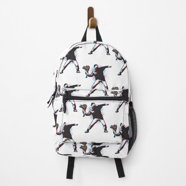Item preview, Banksy Style Graffiti Art Featuring Anarchist Throwing Flowers with Retro Anaglyph Effect on Black Background designed and sold by richard143.