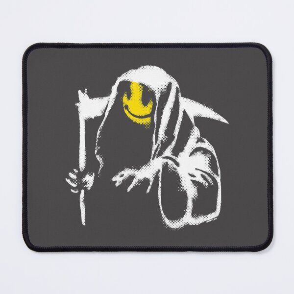 Item preview, Banksy Style Graffiti Grim Reaper with Smiley Face on Yellow and Black Background High Quality Design designed and sold by richard143.