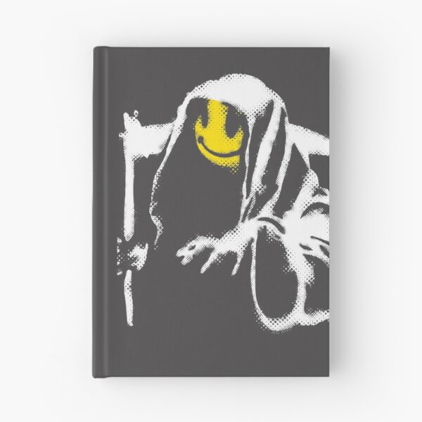 Item preview, Banksy Style Graffiti Grim Reaper with Smiley Face on Yellow and Black Background High Quality Design designed and sold by richard143.