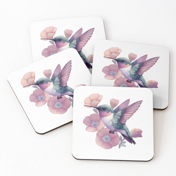 Item preview, Pastel Hummingbird with Pink Flowers designed and sold by ArtFairy38.