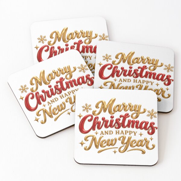 Item preview, Elegant Gold and Red Merry Christmas and Happy New Year 3D Lettering designed and sold by DoveArtDesigns.