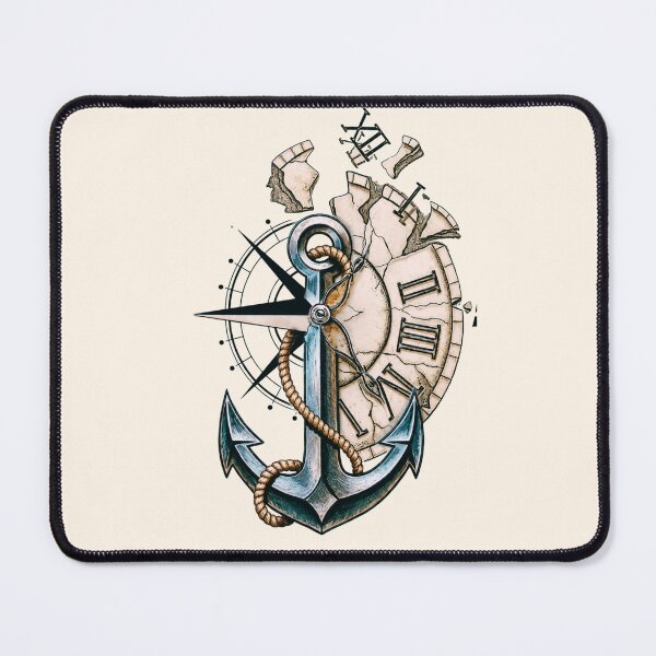 Item preview, Anchor Compass Clock Vintage Nautical Tattoo Design designed and sold by HueHup.
