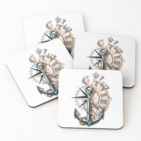 Item preview, Anchor Compass Clock Vintage Nautical Tattoo Design designed and sold by HueHup.