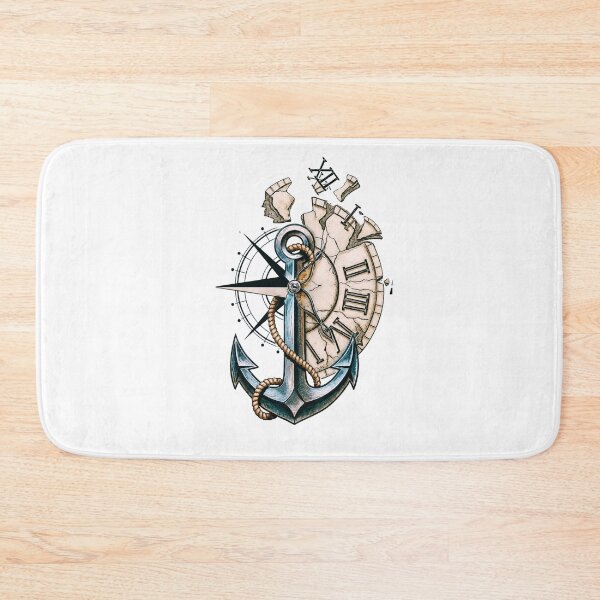 Item preview, Anchor Compass Clock Vintage Nautical Tattoo Design designed and sold by HueHup.