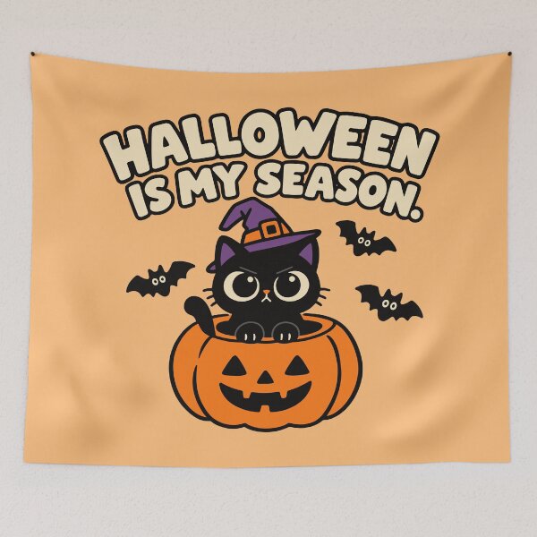 Item preview, Halloween Is My Season Funny Black Cat Witch Pumpkin designed and sold by MewMade.