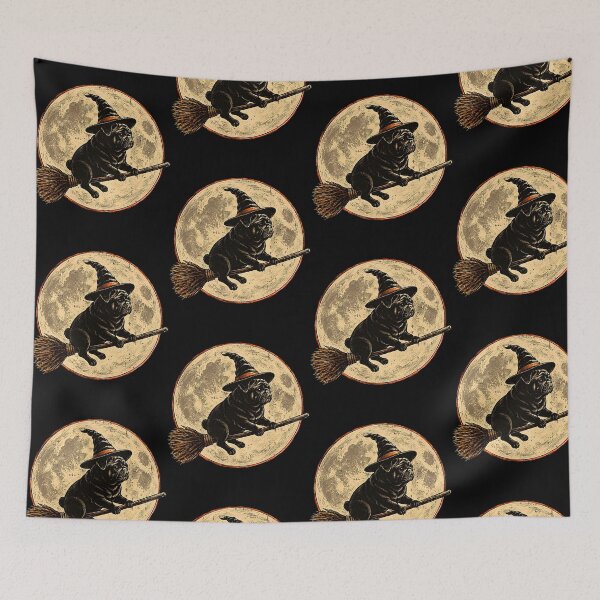 Item preview, Witch Pug Riding Broom Halloween Dog Lover Gift designed and sold by ostenlee.