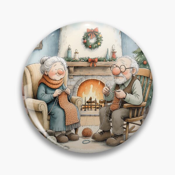 Artikelvorschau, Cozy Christmas Grandparents Knitting by Fireplace entworfen und verkauft von Connys Colorful World.