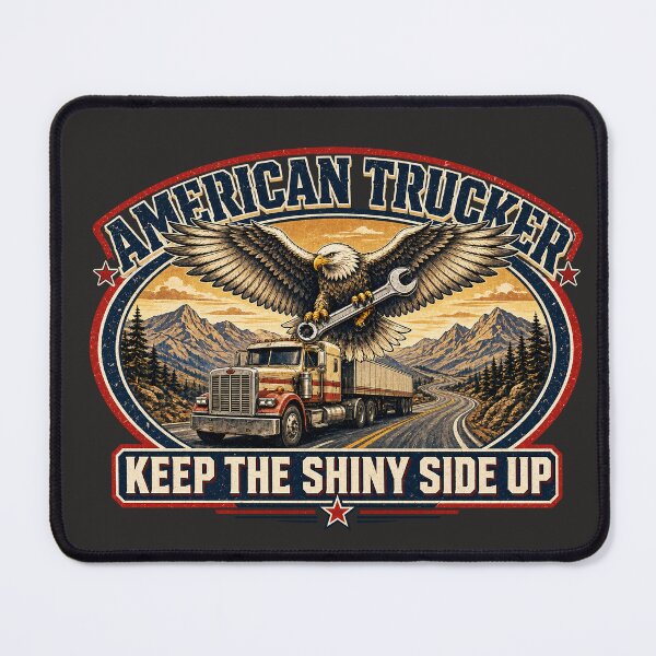 Item preview, American Trucker Keep The Shiny Side Up - Eagle Semi Truck Wrench Art designed and sold by NomadForge.