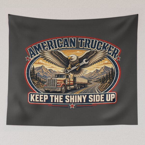 Item preview, American Trucker Keep The Shiny Side Up - Eagle Semi Truck Wrench Art designed and sold by NomadForge.