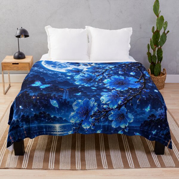 Item preview, Glowing Blue Cherry Blossoms at Night designed and sold by gloriacorear.