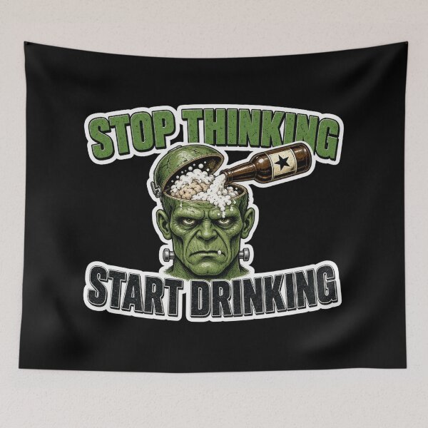Item preview, Stop Thinking Start Drinking Skull designed and sold by TshirtsOnline-.