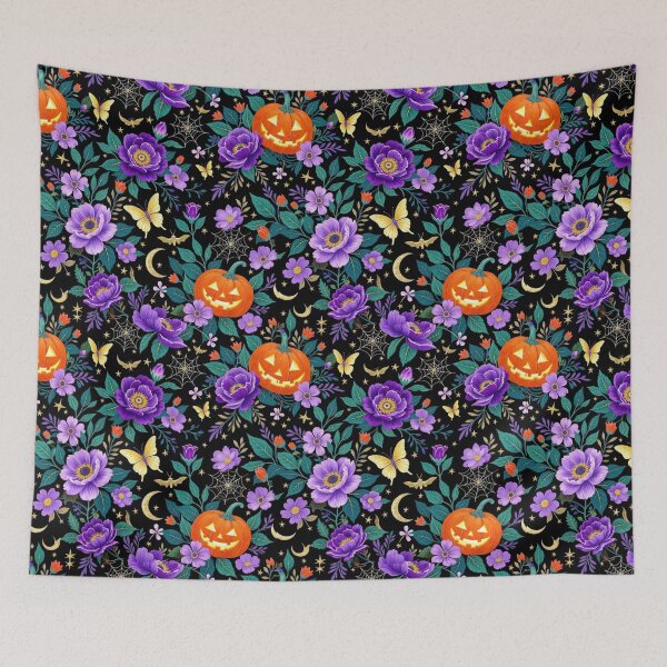 Item preview, Midnight Lavender Harvest – Gothic Halloween Floral Pumpkin Seamless Pattern designed and sold by Dream Bloom Gallery.