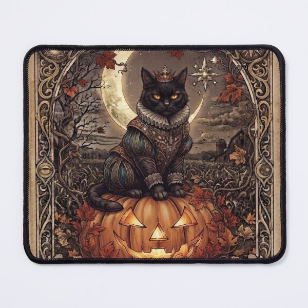 Item preview, Le Chat Prince - Vintage Moonlit Pumpkin Throne Black Cat designed and sold by Mindworx21.