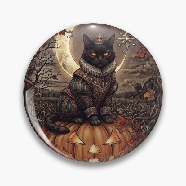 Item preview, Le Chat Prince - Vintage Moonlit Pumpkin Throne Black Cat designed and sold by Mindworx21.