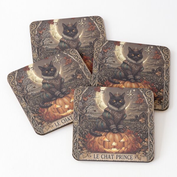 Item preview, Le Chat Prince - Vintage Moonlit Pumpkin Throne Black Cat designed and sold by Mindworx21.