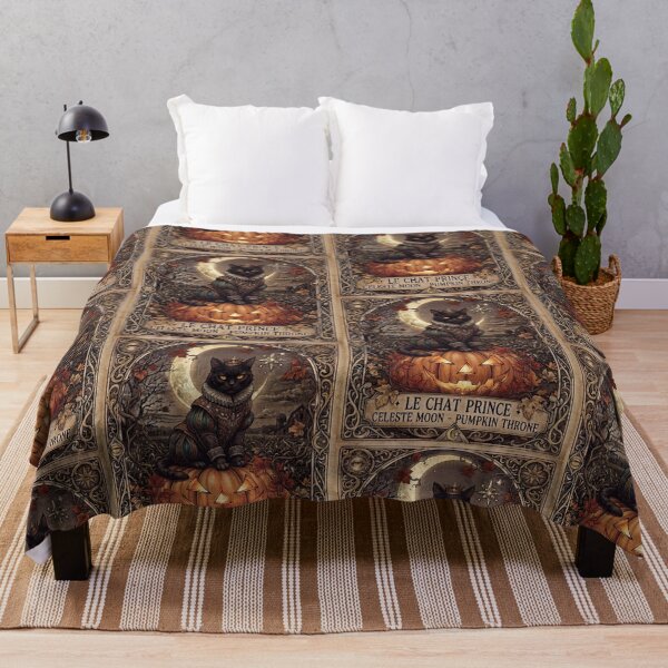 Item preview, Le Chat Prince - Vintage Moonlit Pumpkin Throne Black Cat designed and sold by Mindworx21.