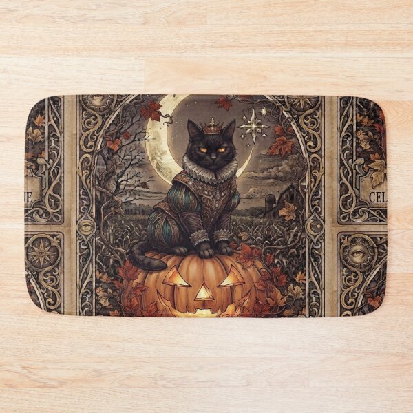 Item preview, Le Chat Prince - Vintage Moonlit Pumpkin Throne Black Cat designed and sold by Mindworx21.