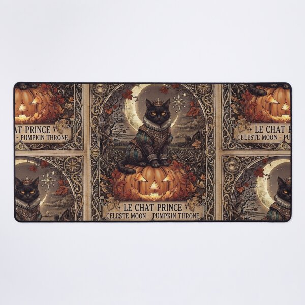 Item preview, Le Chat Prince - Vintage Moonlit Pumpkin Throne Black Cat designed and sold by Mindworx21.