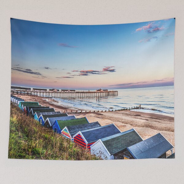Item preview, Southwold Pier and Beach Huts at Sunset, Suffolk, England designed and sold by Paul Thompson Photography.