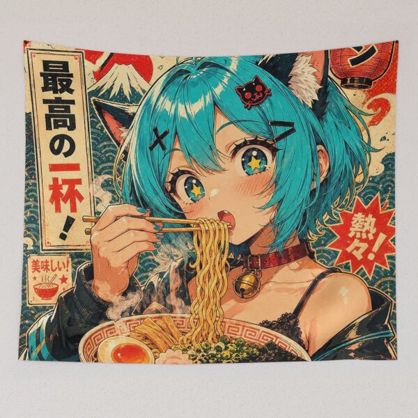Item preview, Cat Girl Eating Ramen designed and sold by gloriacorear.