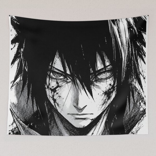 Item preview, Cursed Shadow Warrior – Black and White Manga Style Dark Anime Portrait designed and sold by Dyan4.