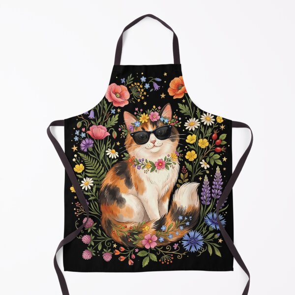 Item preview, Calico Cat with Sunglasses in Retro Wildflowers designed and sold by Fateh-Kro ⭐⭐⭐⭐⭐.