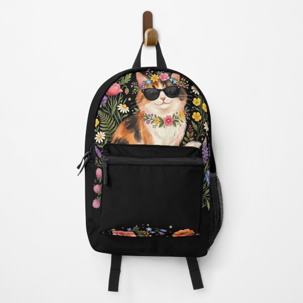 Item preview, Calico Cat with Sunglasses in Retro Wildflowers designed and sold by Fateh-Kro ⭐⭐⭐⭐⭐.