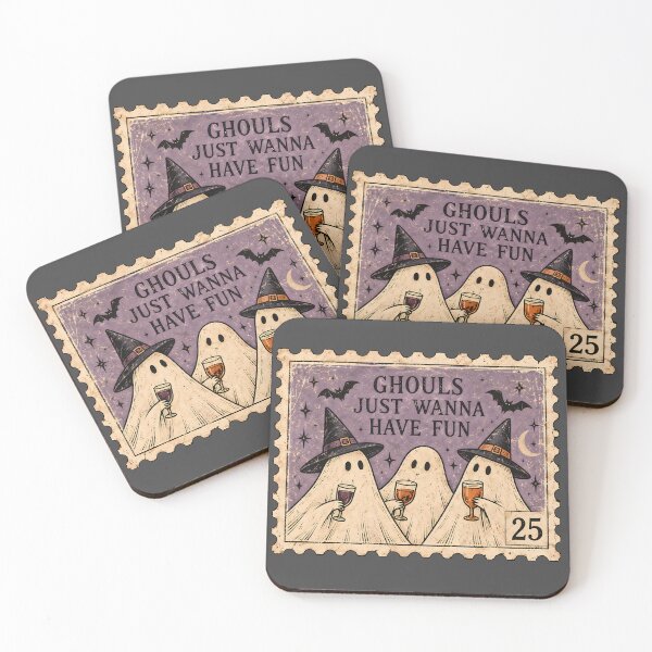 Item preview, Ghouls Just Wanna Have Fun Wine Drinking Ghosts Vintage Stamp designed and sold by VIVID COLORS CLUB.