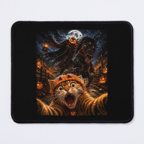 Item preview, Halloween Cat Selfie With Pumpkin Headless Horseman designed and sold by ostenlee.