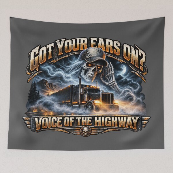 Item preview, Got Your Ears On Voice Of The Highway - Ghost Skull Semi Truck Night Art designed and sold by NomadForge.
