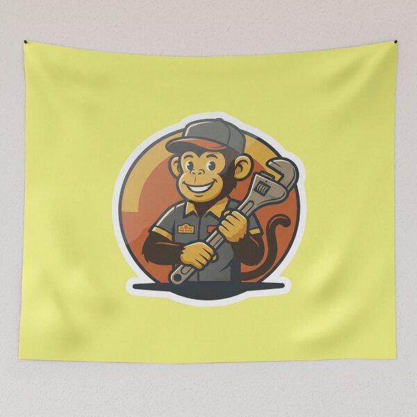 Item preview, Retro Mechanic Monkey Holding A Wrench Sticker designed and sold by bvdesignart.