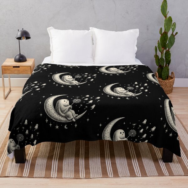 Item preview, Ghost Blowing Dandelion Wish Under Crescent Moon designed and sold by ostenlee.