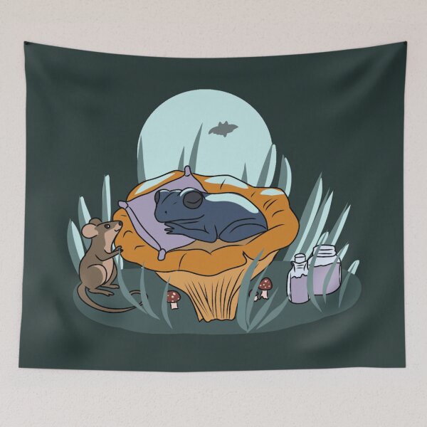 Item preview, Frog Sleeping on Mushroom Cottagecore Aesthetic Goblincore Cute Mouse designed and sold by LeshanArt.