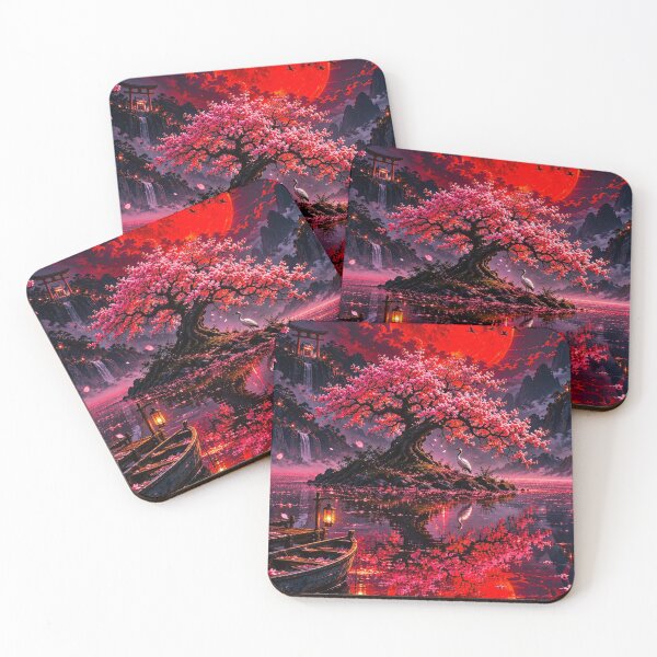 Item preview, Red Moon Over Cherry Blossom Island designed and sold by gloriacorear.
