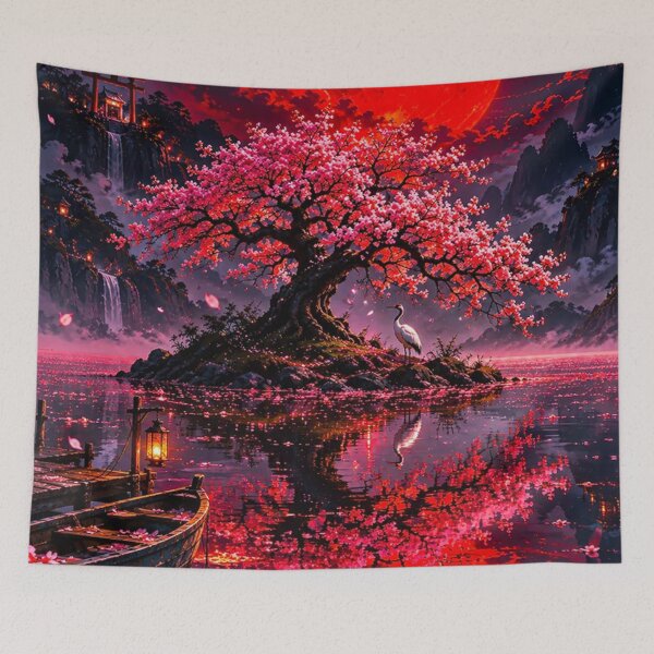 Item preview, Red Moon Over Cherry Blossom Island designed and sold by gloriacorear.