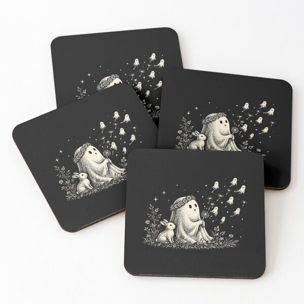 Item preview, Ghost Blowing Dandelion Wishes With Bunny Halloween Scene designed and sold by ostenlee.