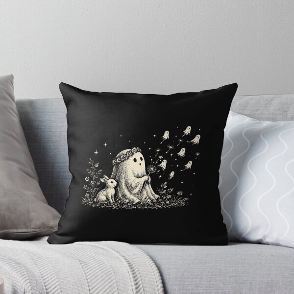 Item preview, Ghost Blowing Dandelion Wishes With Bunny Halloween Scene designed and sold by ostenlee.