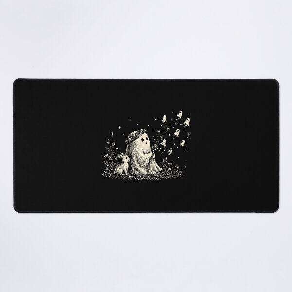 Item preview, Ghost Blowing Dandelion Wishes With Bunny Halloween Scene designed and sold by ostenlee.