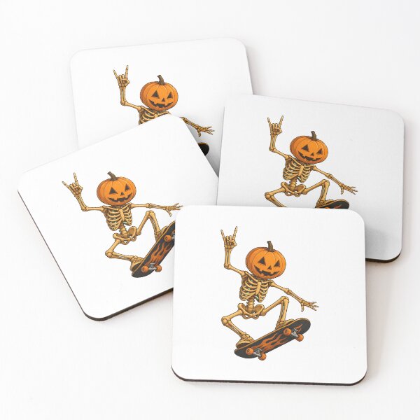 Item preview, Skeleton Pumpkin Skateboarding Halloween Illustration designed and sold by SoyLamderma.
