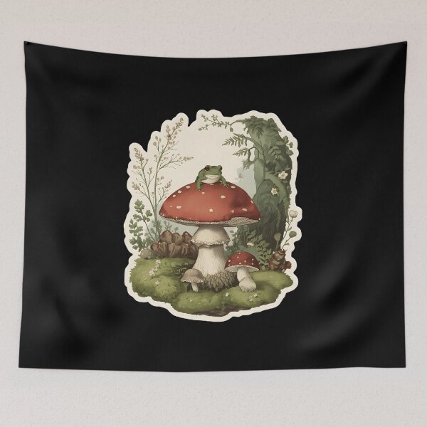 Item preview, Dark Cottagecore Frog on Mushroom Vintage Botanical Sticker designed and sold by Youram.