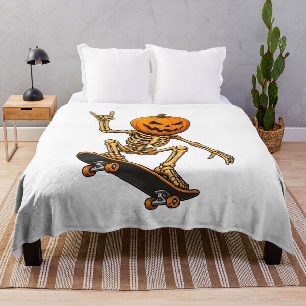 Item preview, Skeleton Pumpkin Skateboarding Halloween Art designed and sold by SoyLamderma.