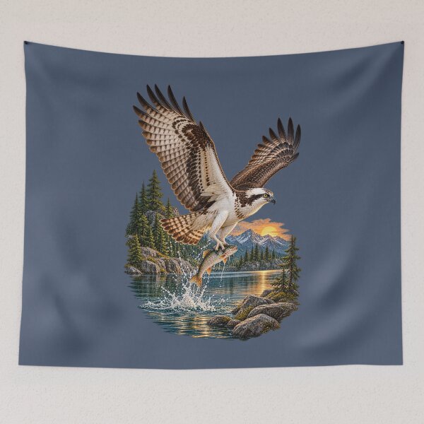 Item preview, Osprey Fishing Mountain Lake Sunset designed and sold by BROHLine Studio.