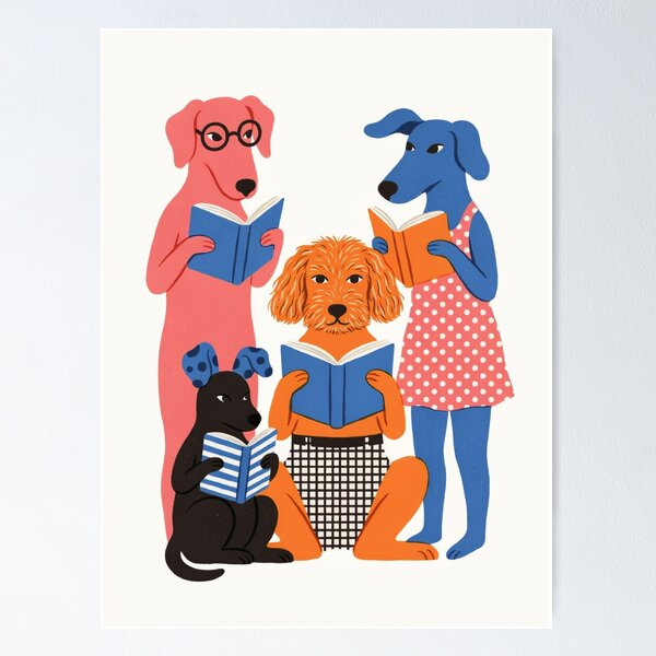 Item preview, dog reading books whimsical literary pet illustration designed and sold by MSprocreate.