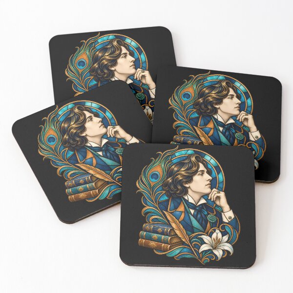 Item preview, Oscar Wilde Stained Glass Portrait in Teal and Gold designed and sold by Fenay Designs.