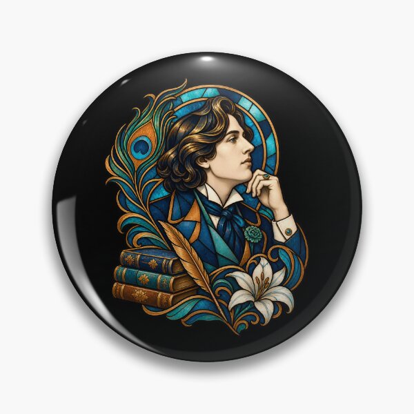 Item preview, Oscar Wilde Stained Glass Portrait in Teal and Gold designed and sold by Fenay Designs.