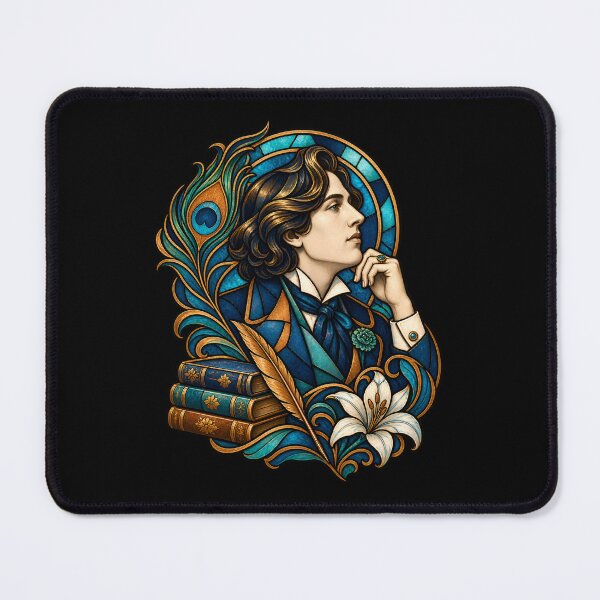 Item preview, Oscar Wilde Stained Glass Portrait in Teal and Gold designed and sold by Fenay Designs.