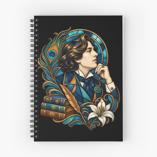 Item preview, Oscar Wilde Stained Glass Portrait in Teal and Gold designed and sold by Fenay Designs.