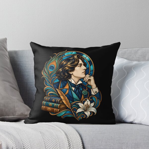 Item preview, Oscar Wilde Stained Glass Portrait in Teal and Gold designed and sold by Fenay Designs.