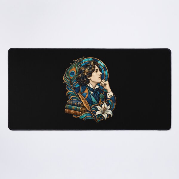 Item preview, Oscar Wilde Stained Glass Portrait in Teal and Gold designed and sold by Fenay Designs.
